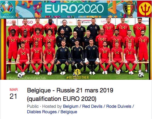 Bannière Facebook. UEFA. Qualification Euro 2020 => Belgique - Russie. 2019-03-21